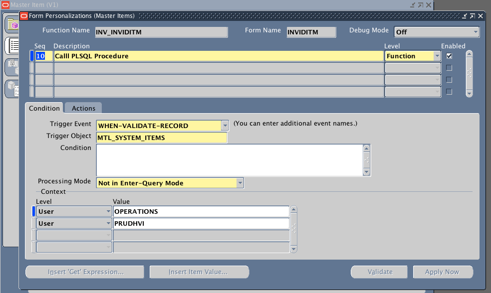 Oracle apps forms personalization call procedure