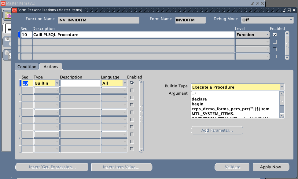 Oracle apps forms personalization call procedure