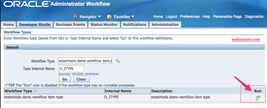 Run oracle workflow from workflow administrator